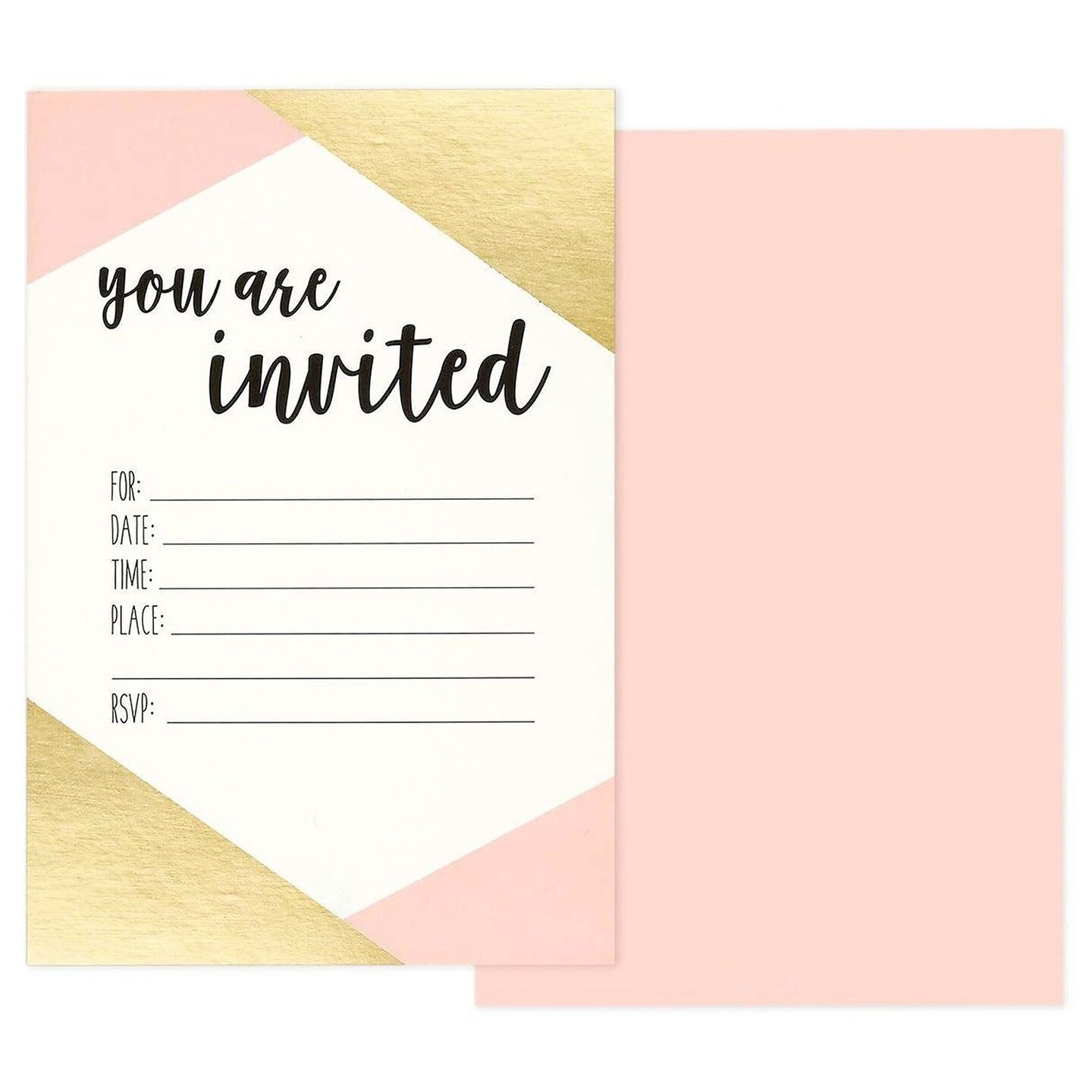 36 Pack Pink and Gold Party Invitations for Girls with Envelopes for Birthday Party Invitations (4x6 In)
