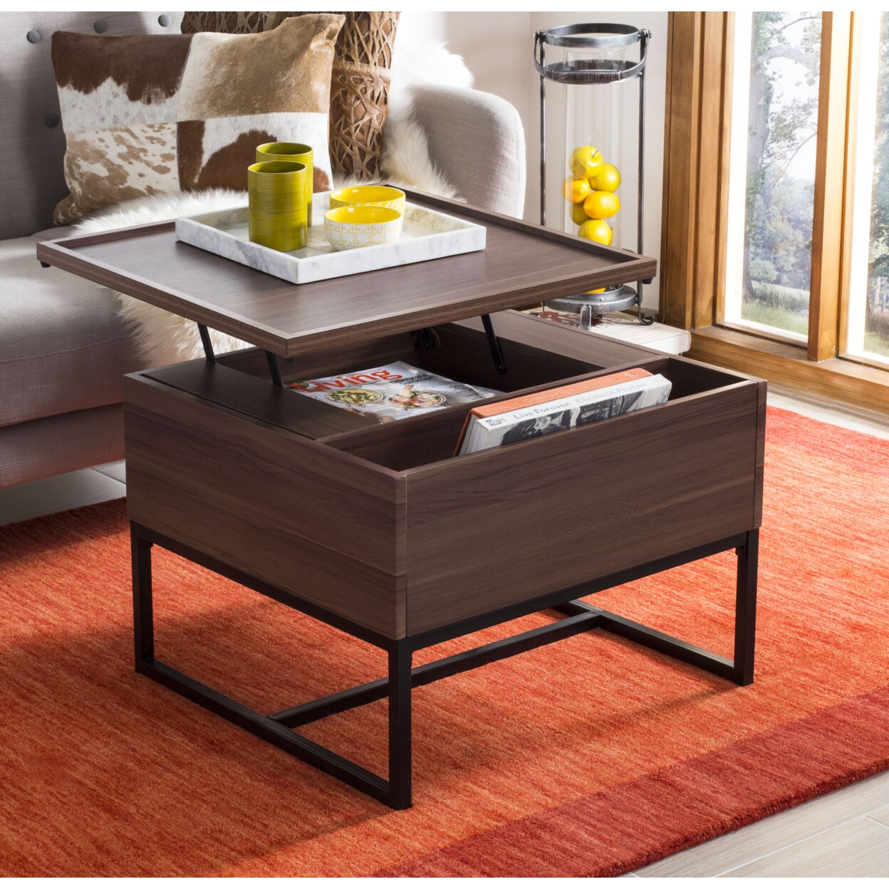 Safavieh   Kristie Contemporary Lift Top Coffee Table Dark Oak / Black