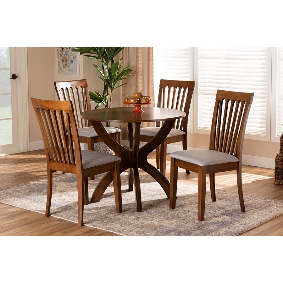 Wholesale Interiors Baxton Studio Bailey Modern and Contemporary Grey Fabric Upholstered and Walnut Brown Finished Wood 5-Piece Dining Set