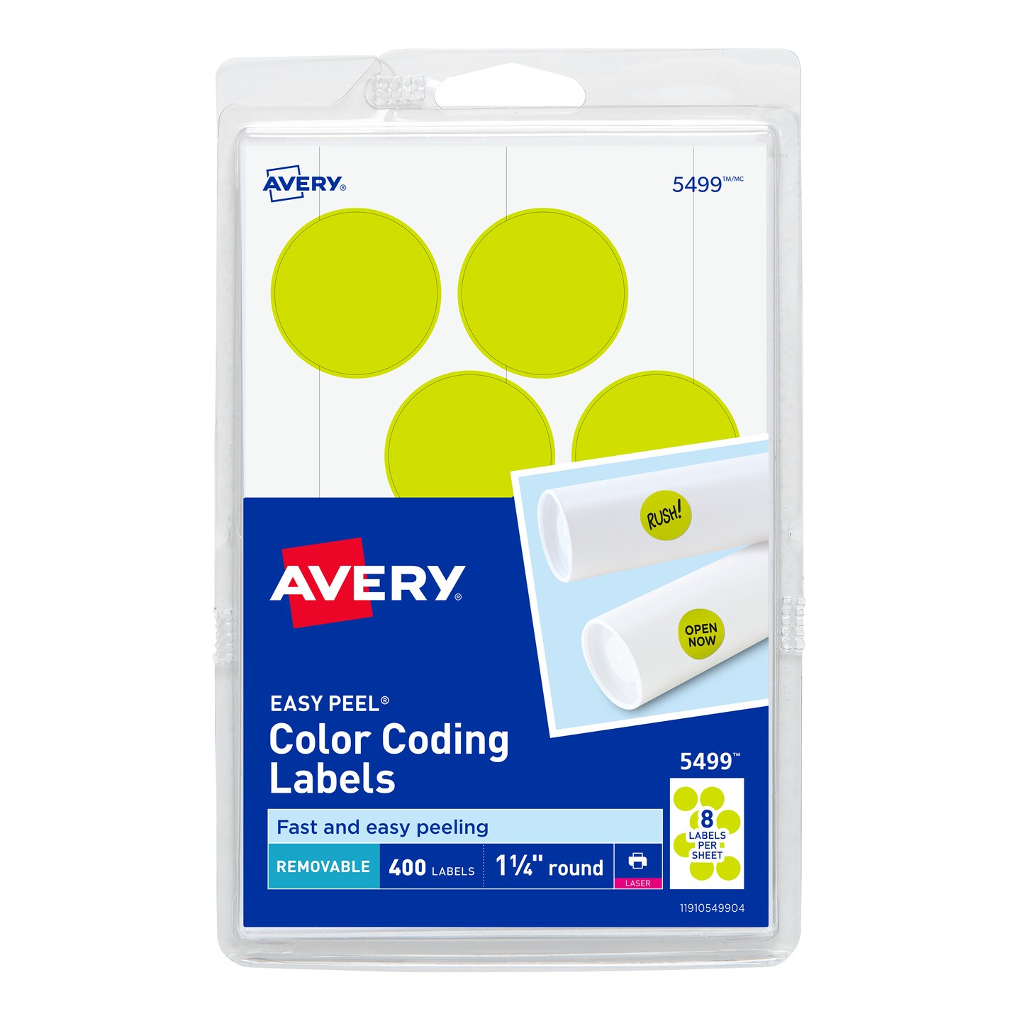 Avery Printable Color-Coding Labels, Removable Adhesive, 1-1/4" Round, Neon Yellow, 400 Labels (5499)