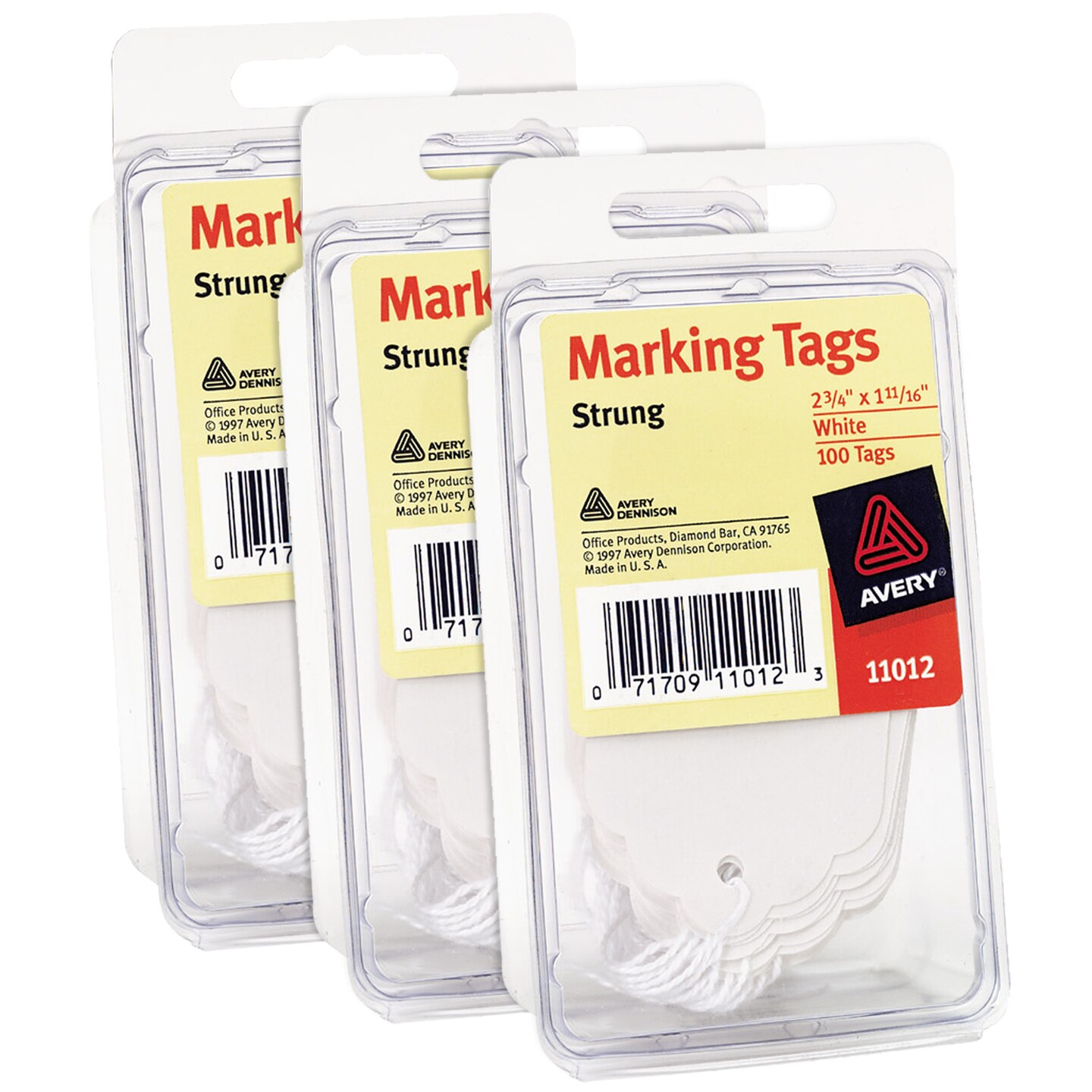 Avery Marking Tags with String Attached, 2-3/4" x 1-11/16", White, 3 Pack, 300 Tags Total (5644)