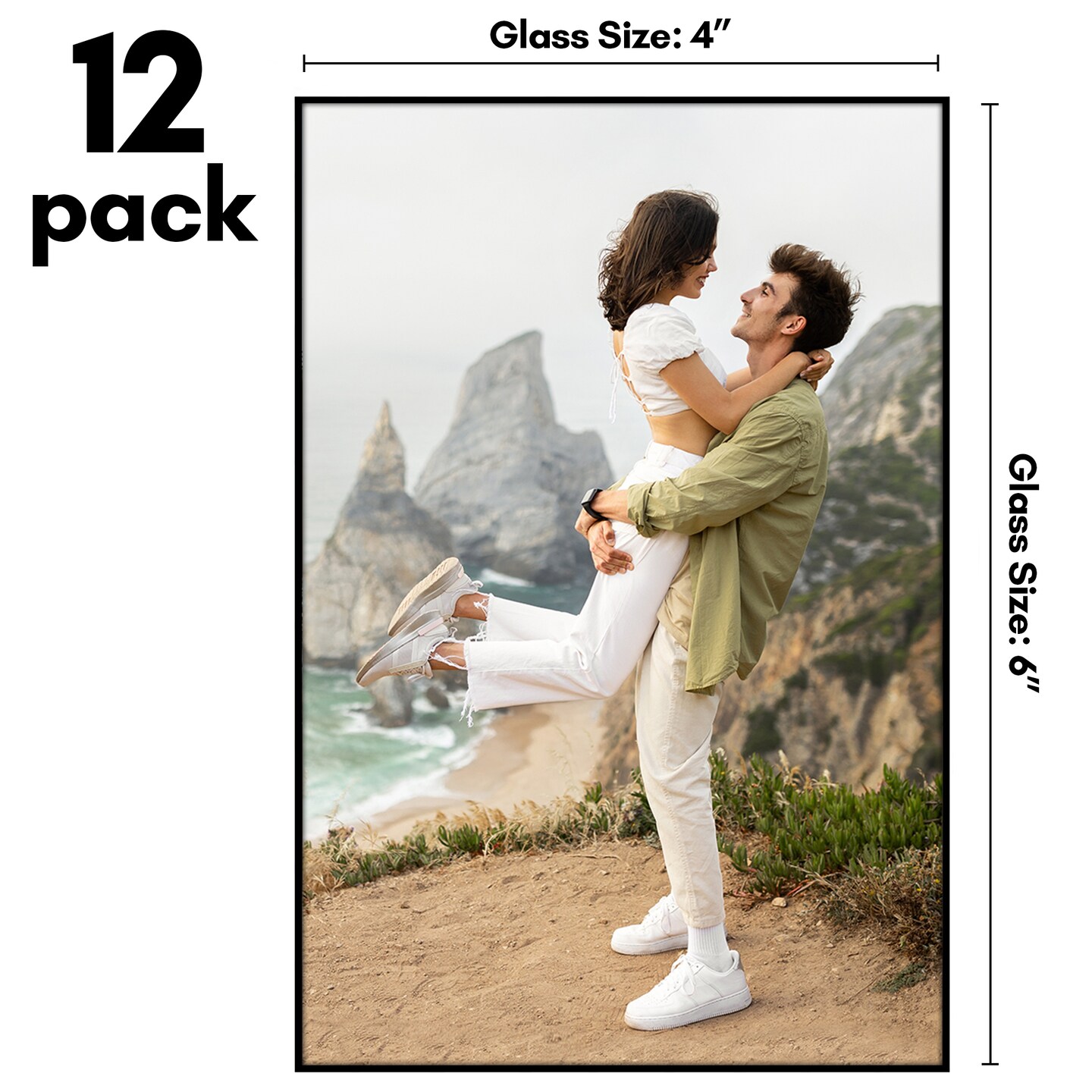 Americanflat 4x6 Front Loading Picture Frame Set - Set of 12 - Multi Picture Frames - Perfect for Photos and Wall Decor - Shatter Resistant Glass - Hanging Hardware with Snap-Out Easel - Black