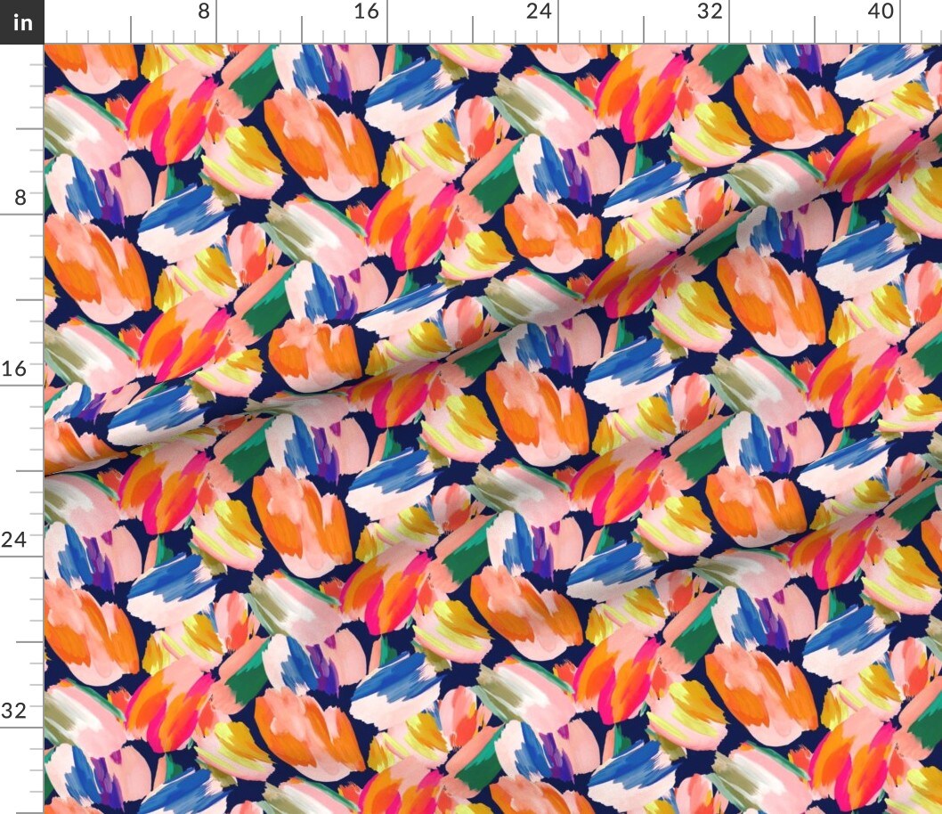 Petal Signature Cotton by the Yard or Fat Quarter Painted Floral Abstract Multicolor Color Splashes Tulips Modern Floral Large Scale Custom Printed Fabric by Spoonflower