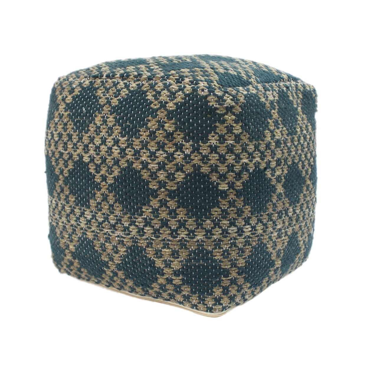 GDF Studio Mamie Cube Pouf Boho Beige and Teal Yarn