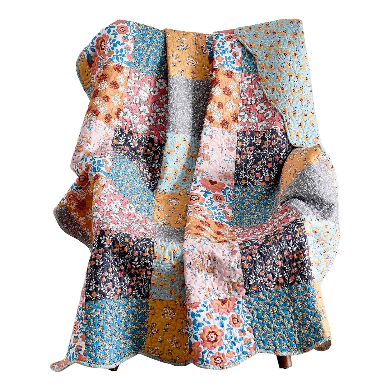 Saltoro Sherpi Turin 60 Inch Throw Blanket, Microfiber, Patchwork Floral Print, Multicolor-