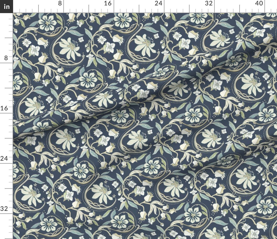 Various Fabrics by the Yard or Fat Quarter Traditional Floral Blue Green Medium Scale Vines Custom Printed Fabric by Spoonflower