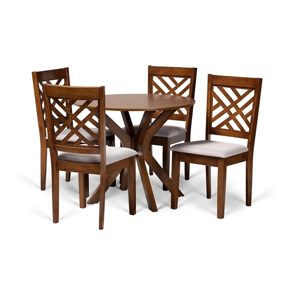 Baxton Studio Norah Modern and Contemporary Grey Fabric Upholstered and Wood 5-Piece Dining Set
