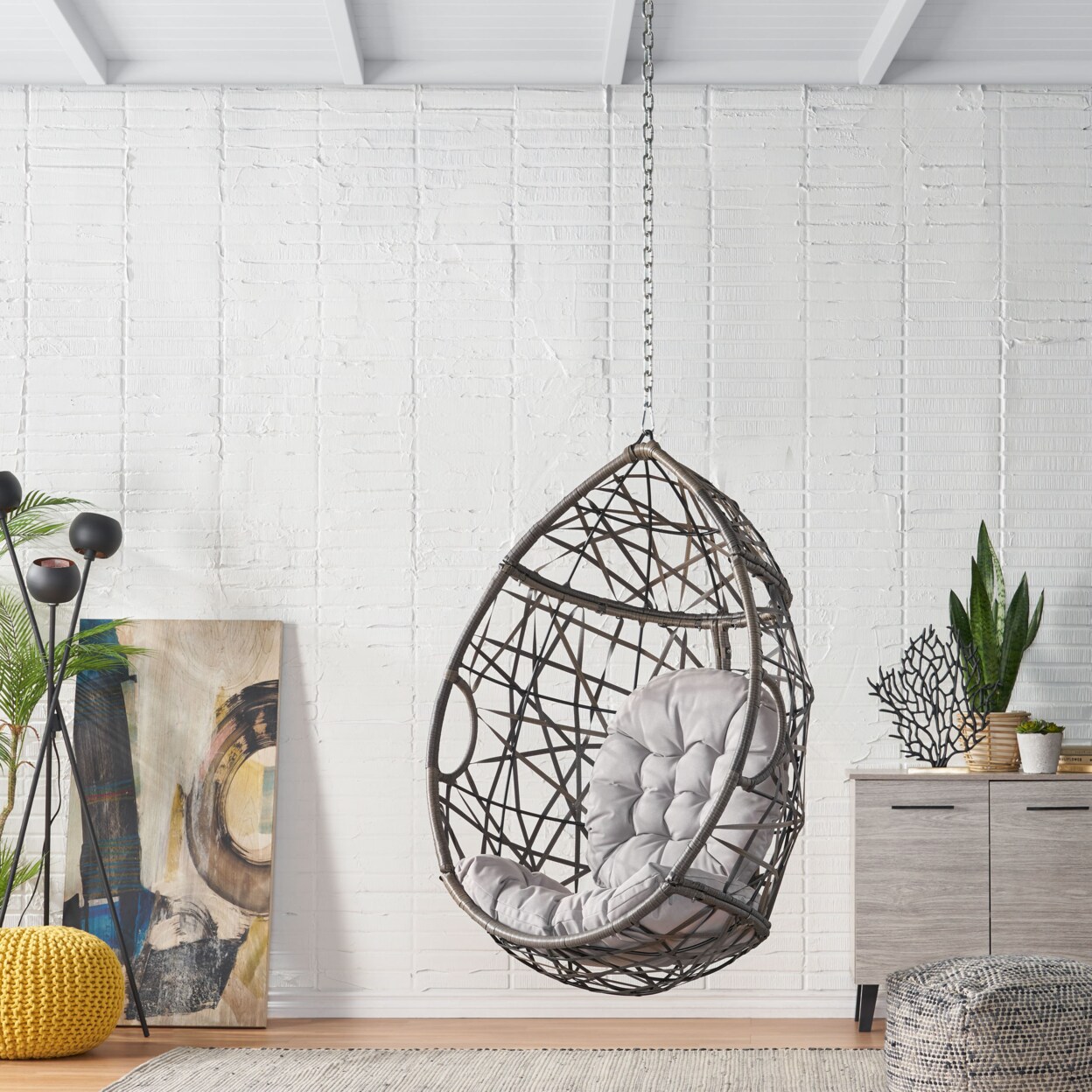GDFStudio Layden Indoor/Outdoor Wicker Hanging Egg / Teardrop Chair (NO STAND)