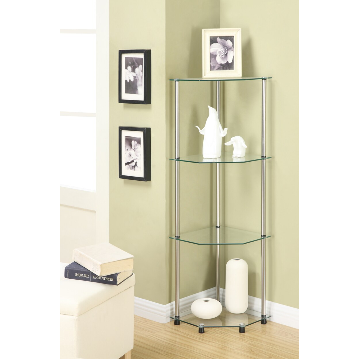 Convenience Concepts Designs2Go Classic Glass 4 Tier Corner Shelf, Glass