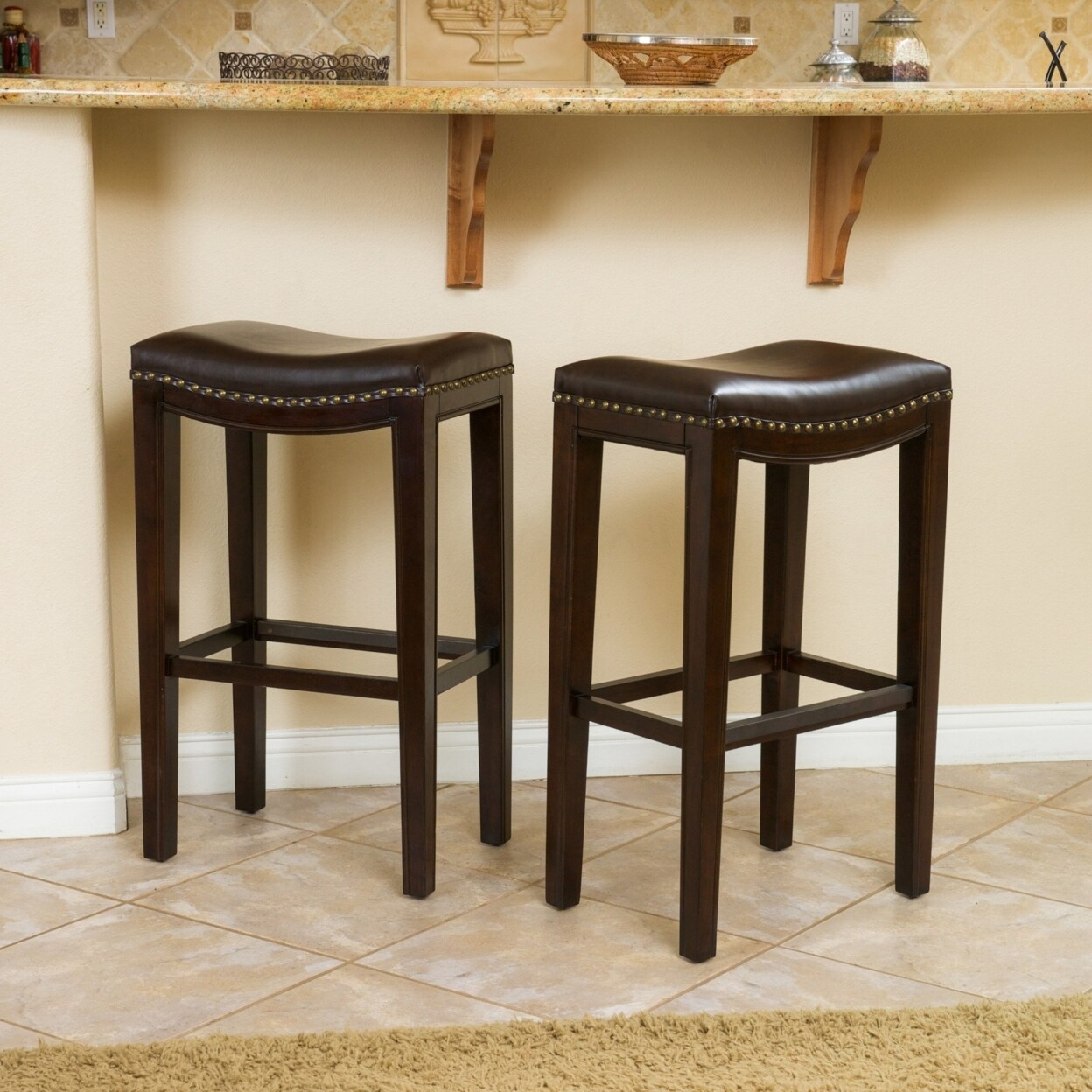 GDF Studio Jaeden Backless Brown Leather 30-Inch Bar Stools (Set of 2 )