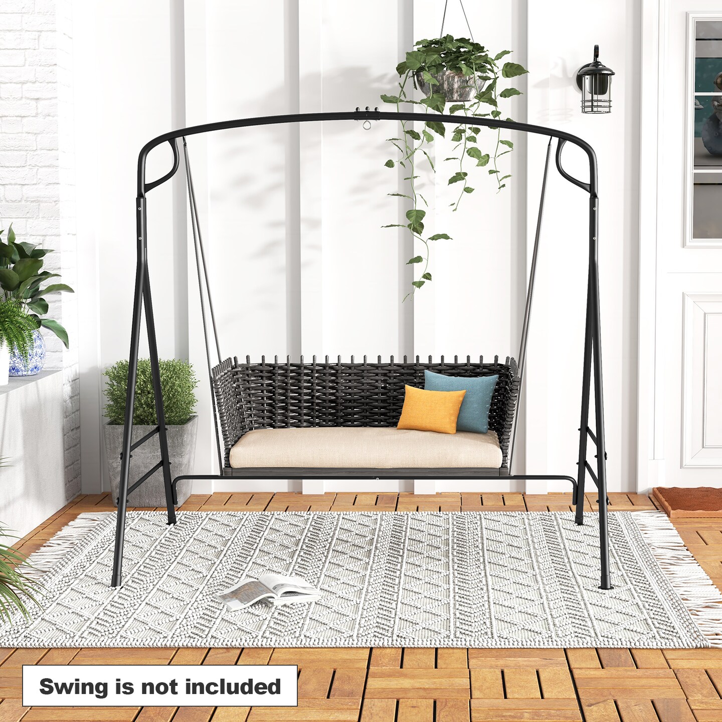 Costway Outdoor Metal Swing Frame Sturdy A-Shaped Porch Swing Stand with Extra Side Bars