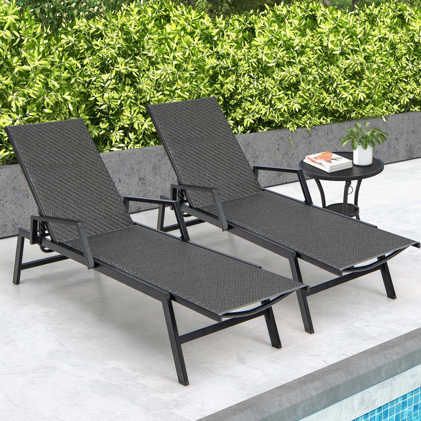 Costway 1 PC/2 PCS Outdoor Rattan Chaise Lounge with Armrests & 5 ...