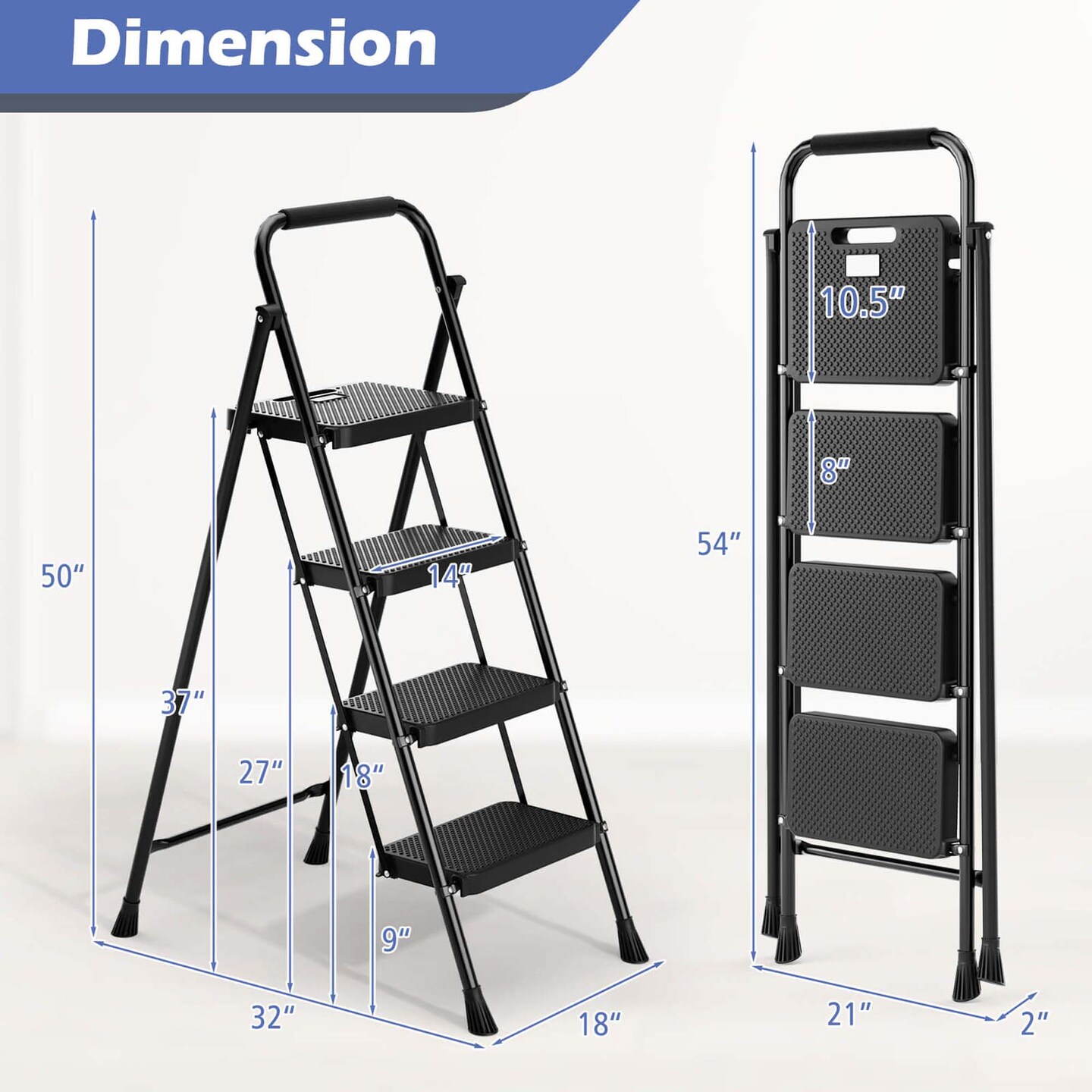 Goplus 2/3/4 Step Folding Step Ladder with Safety Handrails &#x26; Wide Anti-slip Pedals for Black