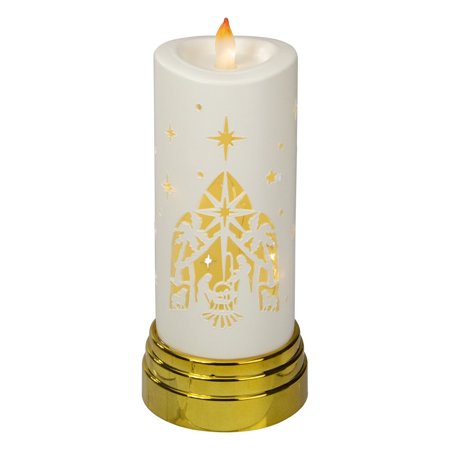Northlight 9&#x22; Gold and White Nativity Scene Flameless Candle