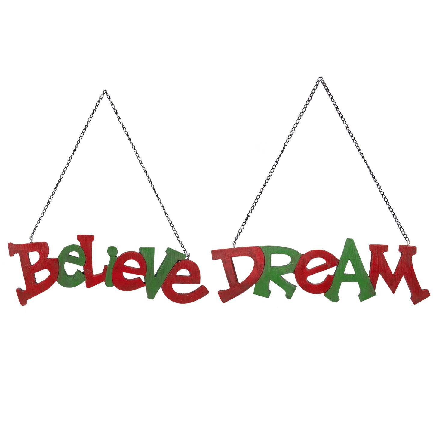 Northlight 9.5&#x22; Red and Green Hanging &#x22;Believe&#x27; and &#x22;Dream&#x22; Christmas Wall Decoration 9.5&#x22;