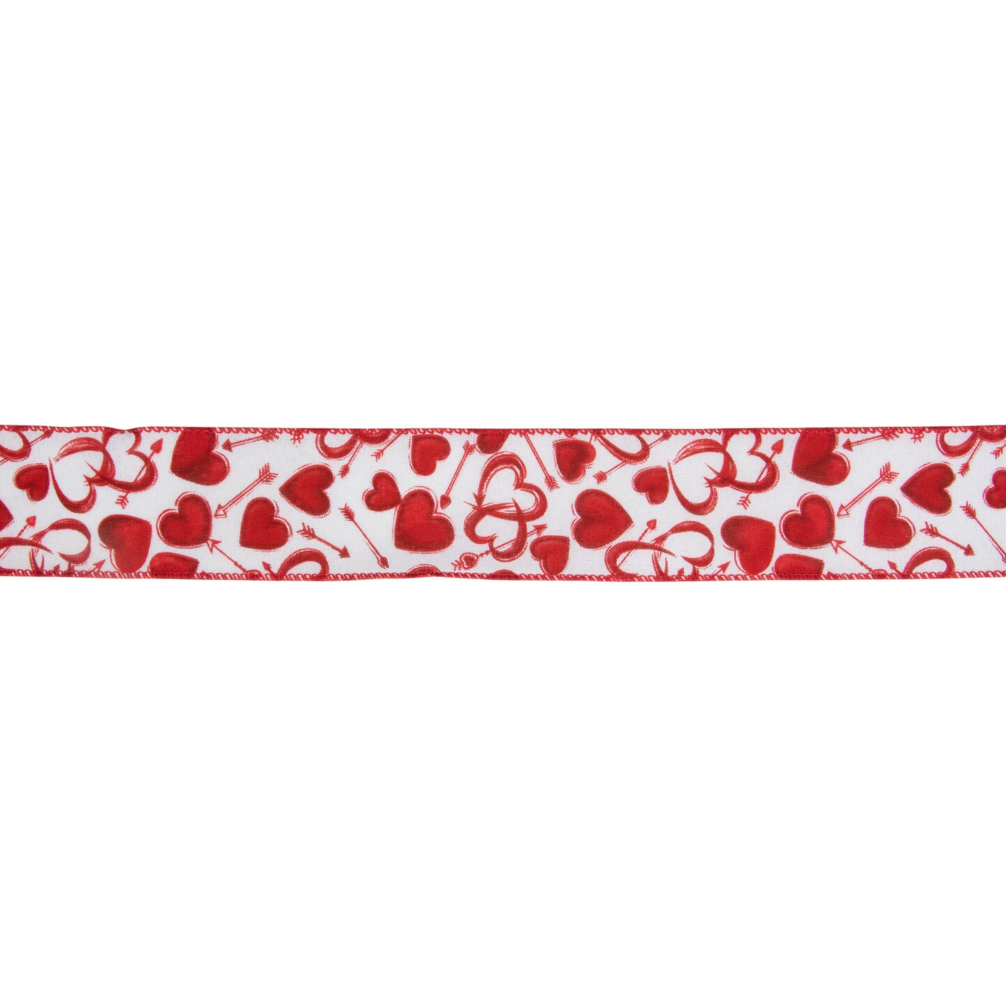 Northlight White and Red Hearts Valentine&#x27;s Day Wired Craft Ribbon 2.5&#x22; x 10 Yards