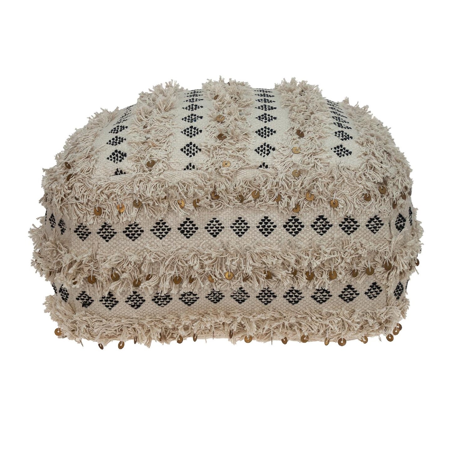 Nassau Collection 21.62&#x22; Beige and Black Transitional Handwoven Puff