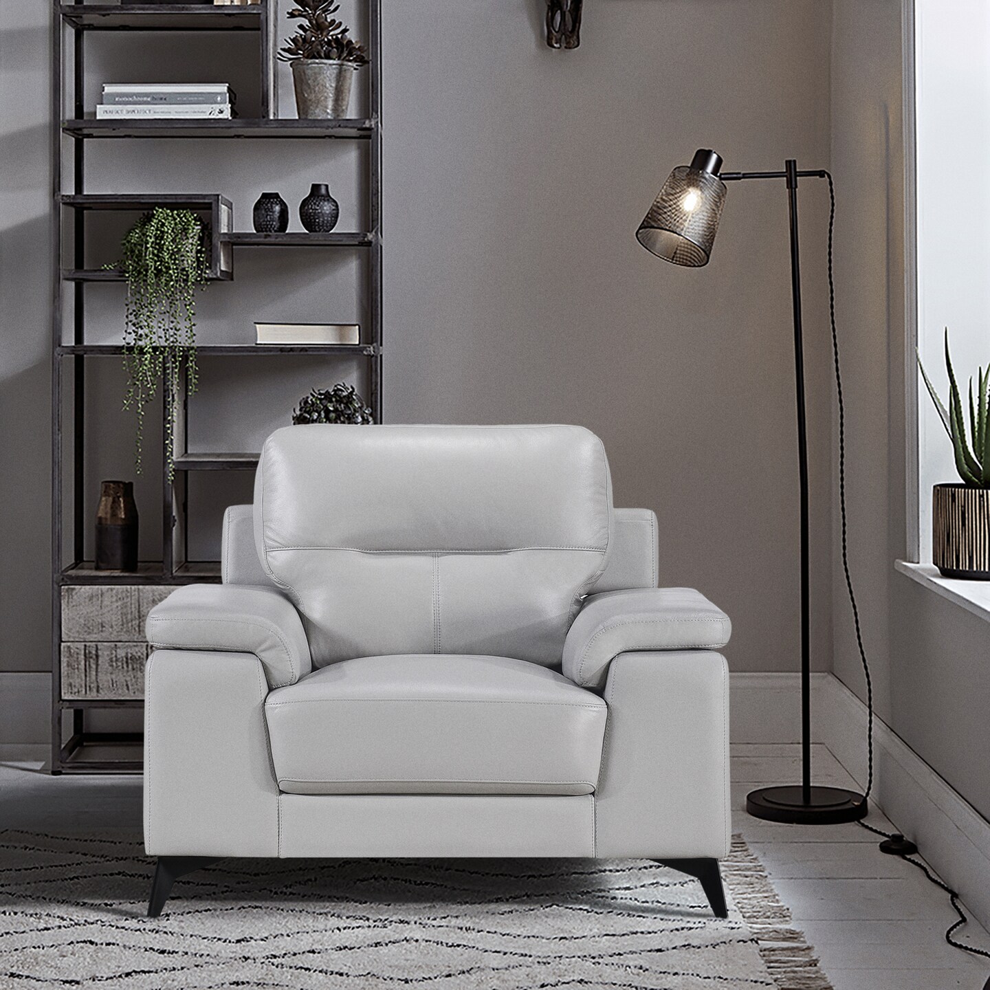 Contemporary Home Living Set of 2 Silver Gray Leather Accent Chairs 43.75"