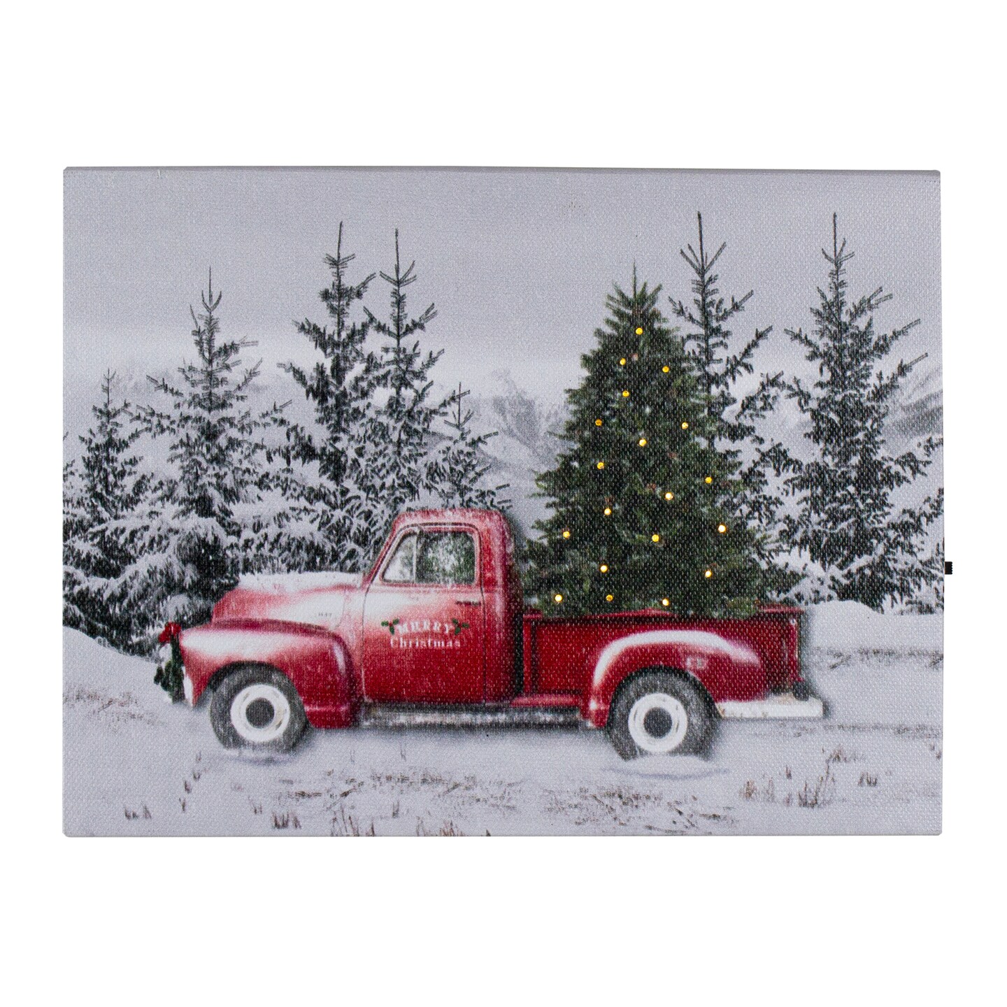 Northlight Lighted Christmas Tree in a Red Truck Canvas Art - 8"