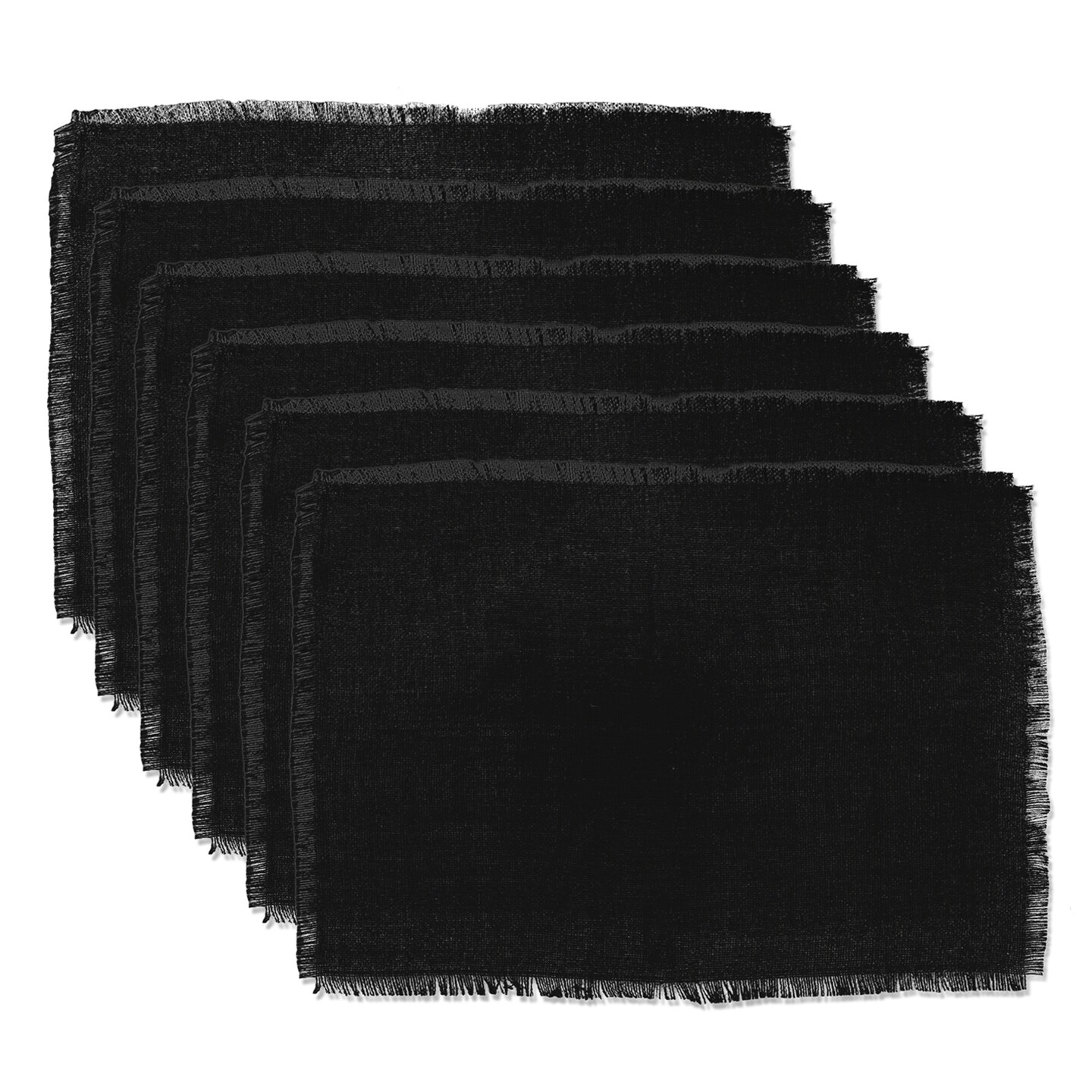 Contemporary Home Living Solid Jute Woven Fringed Placemats - 19&#x22; - Black - Set of 6