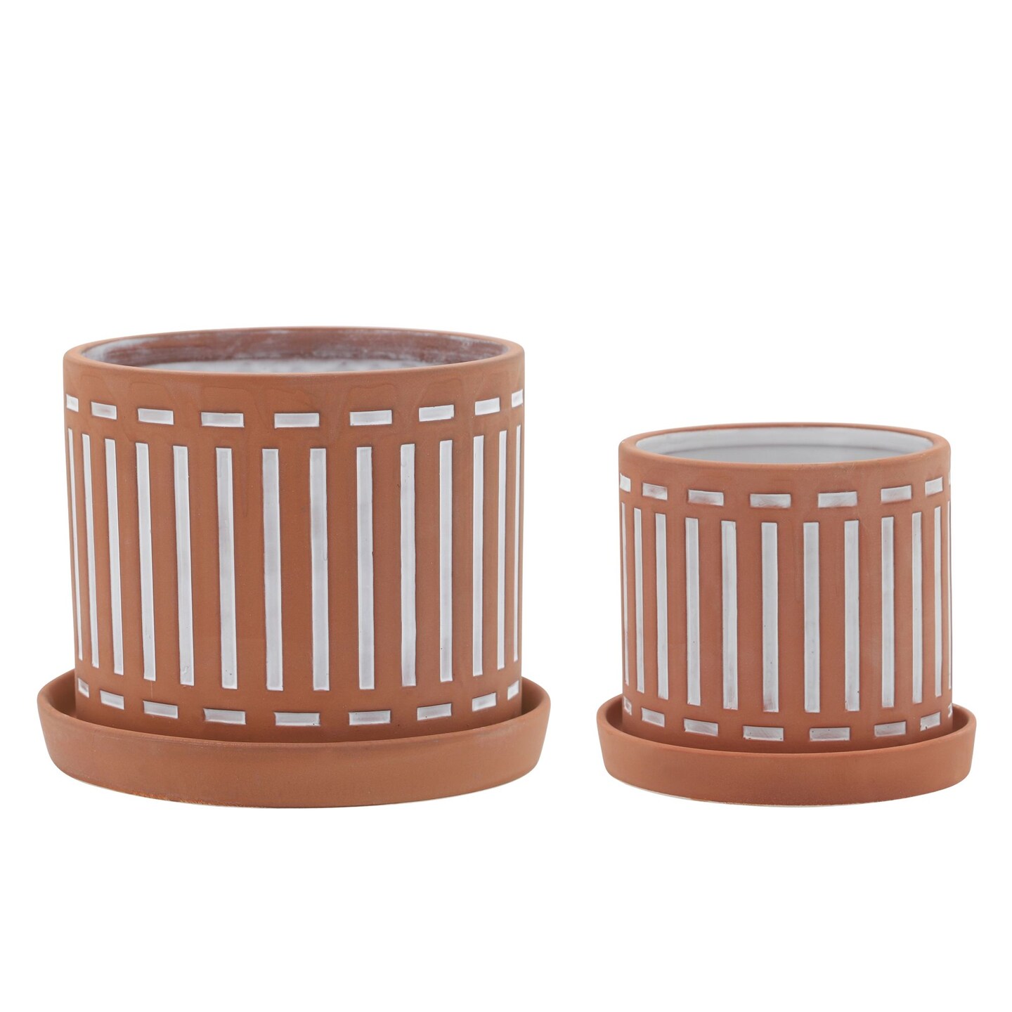 Kingston Living Ceramic Geometric Planters with Saucers - 8&#x22; - Orange - Set of 2