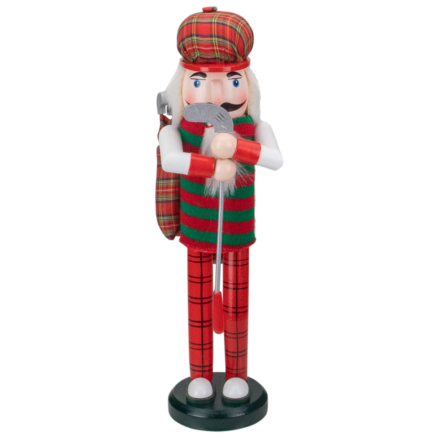 Nutcracker Factory 14" Red and Green Plaid Wooden Golfer Christmas Nutcracker