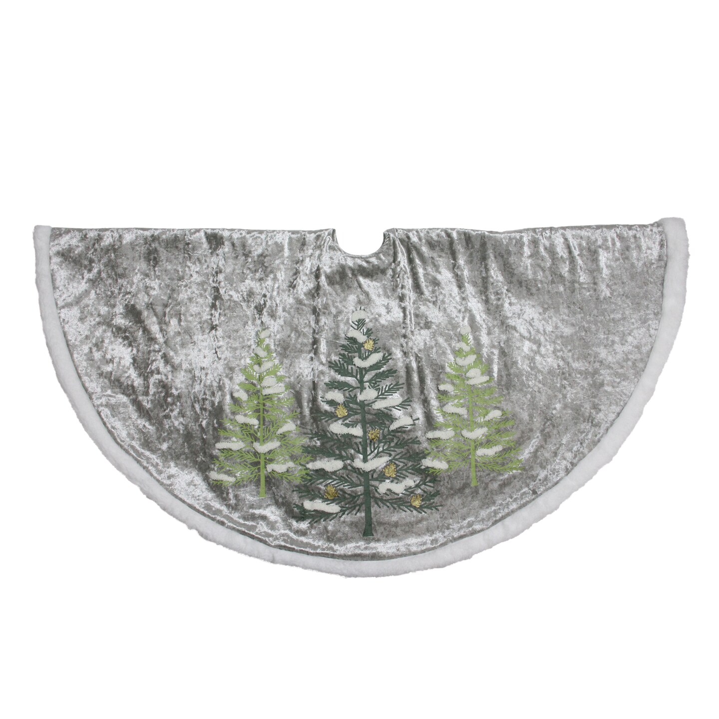 Dyno 48&#x22; Gray and Green Traditional Trees Embossed Christmas Tree Skirt