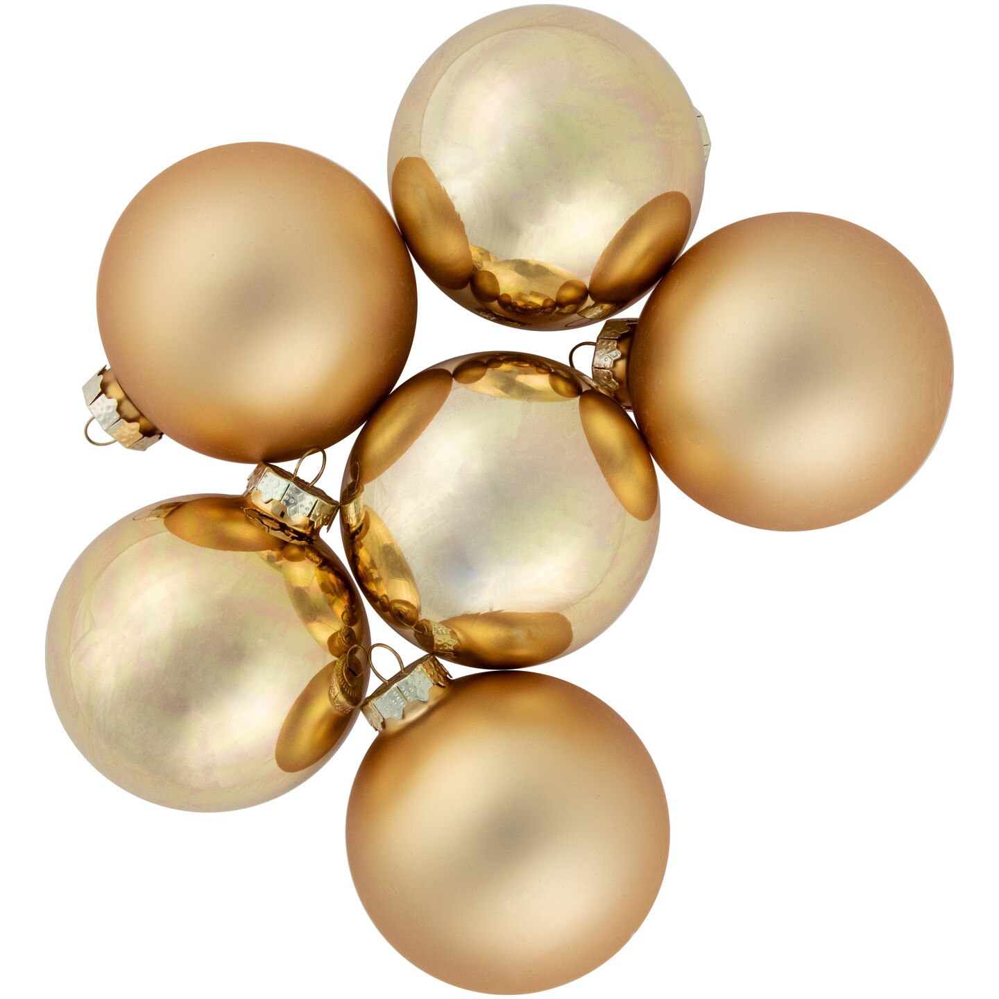 Northlight 6ct Champagne Gold 2-Finish Glass Ball Christmas Ornament Set 3.25&#x22;