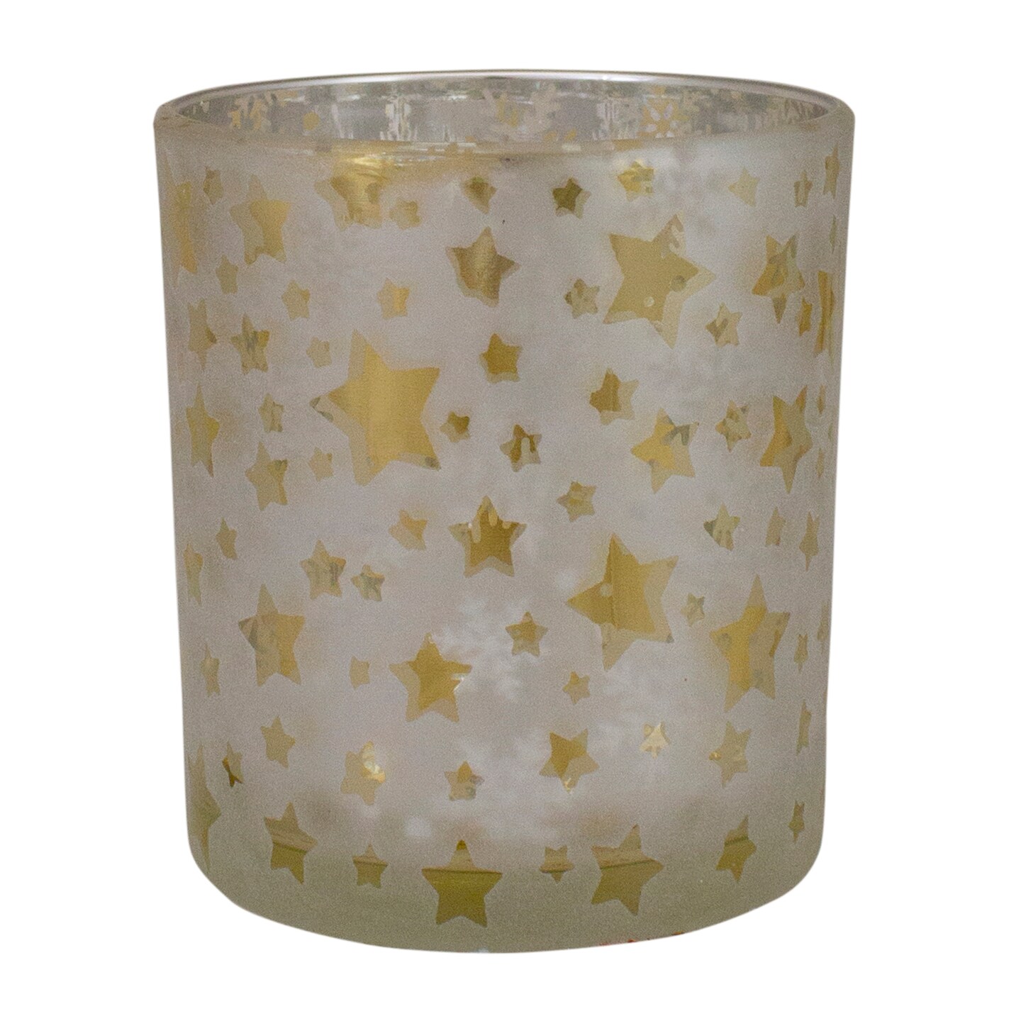 Northlight 3&#x22; Matte Silver and Gold Stars and Snowflakes Flameless Glass Candle Holder