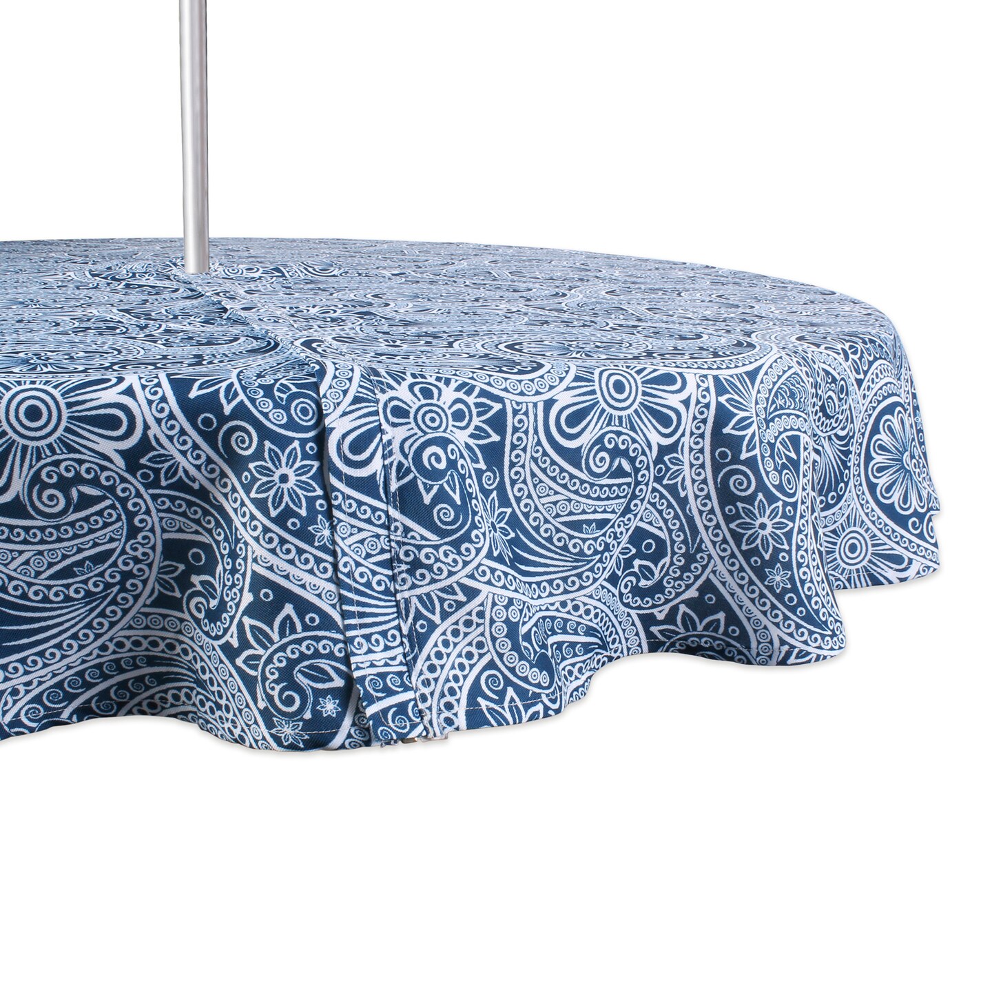 Contemporary Home Living 60&#x22; Zippered Round Outdoor Tablecloth with Printed Blue Paisley Design