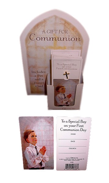 Roman Club Pack of 24 Boy First Holy Communion Cross Pins with Prayer Cards