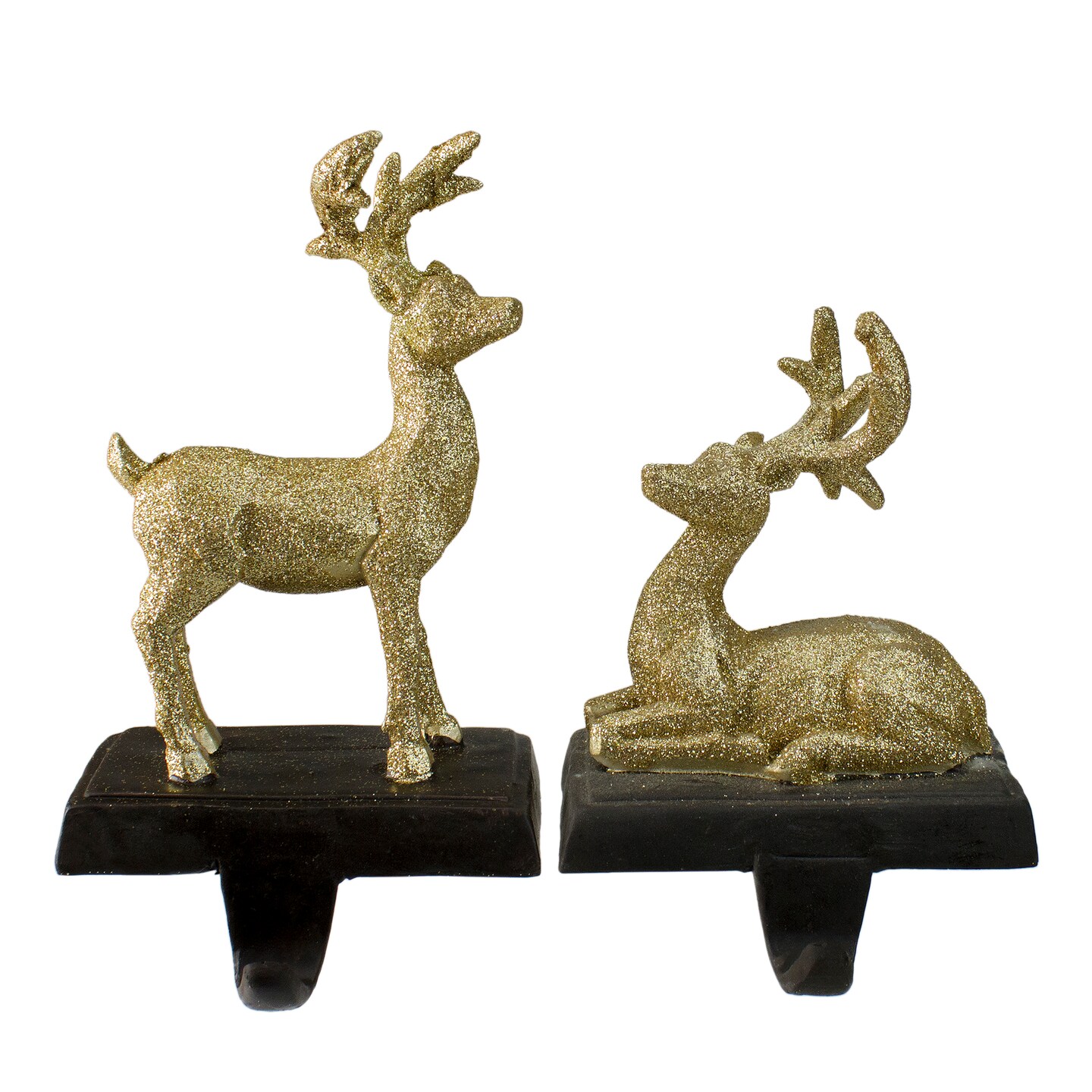 Northlight Set of 2 Gold Reindeer Glittered Christmas Stocking Holders 8.5&#x22;