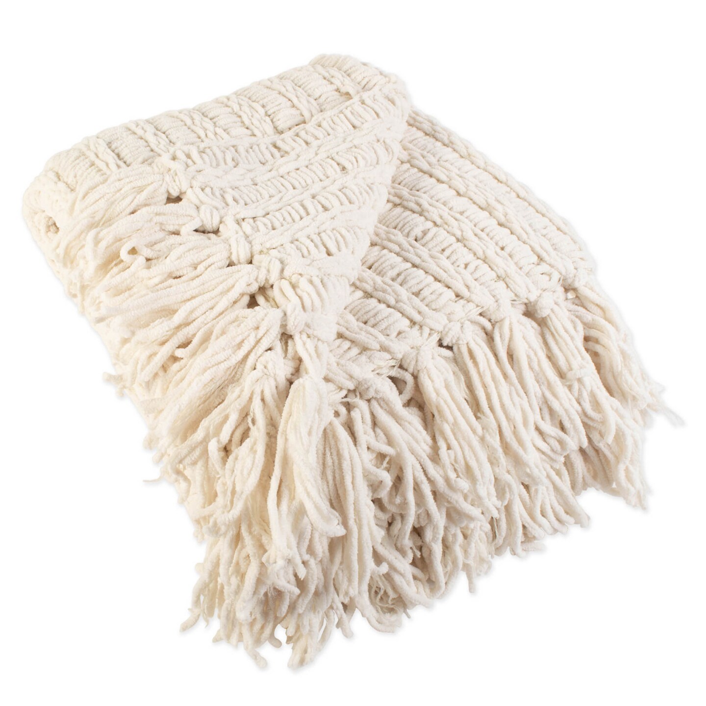 Contemporary Home Living Cream White Solid Woven Knitted Fringed Throw Blanket 50&#x22; x 60&#x22;