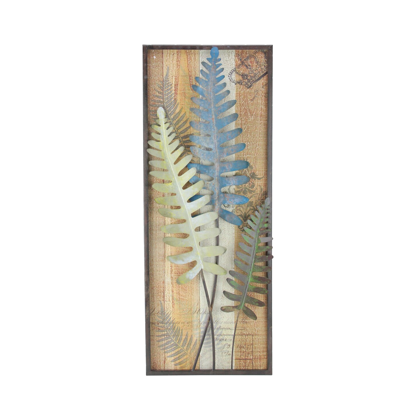 Gerson 29.25" Blue and Gray Distressed Framed Metal Fern Picture