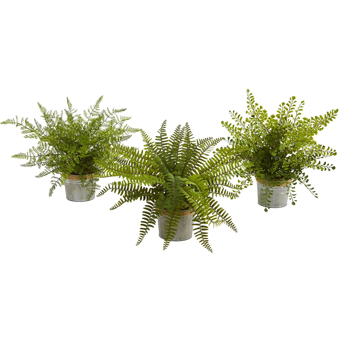 Nearly Natural Set of 3 Assorted Ferns Artificial Plants with Planter 14&#x22;