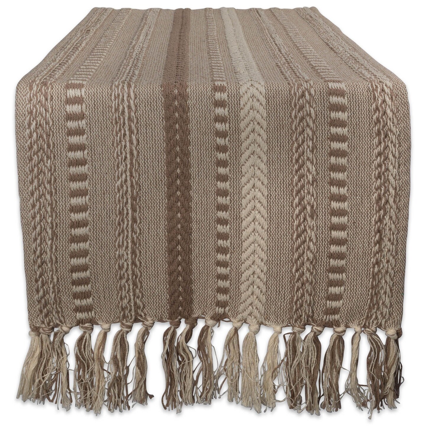 Contemporary Home Living 108&#x22; Brown Braided Stripe Rectangular Table Runner with Tassel Knots