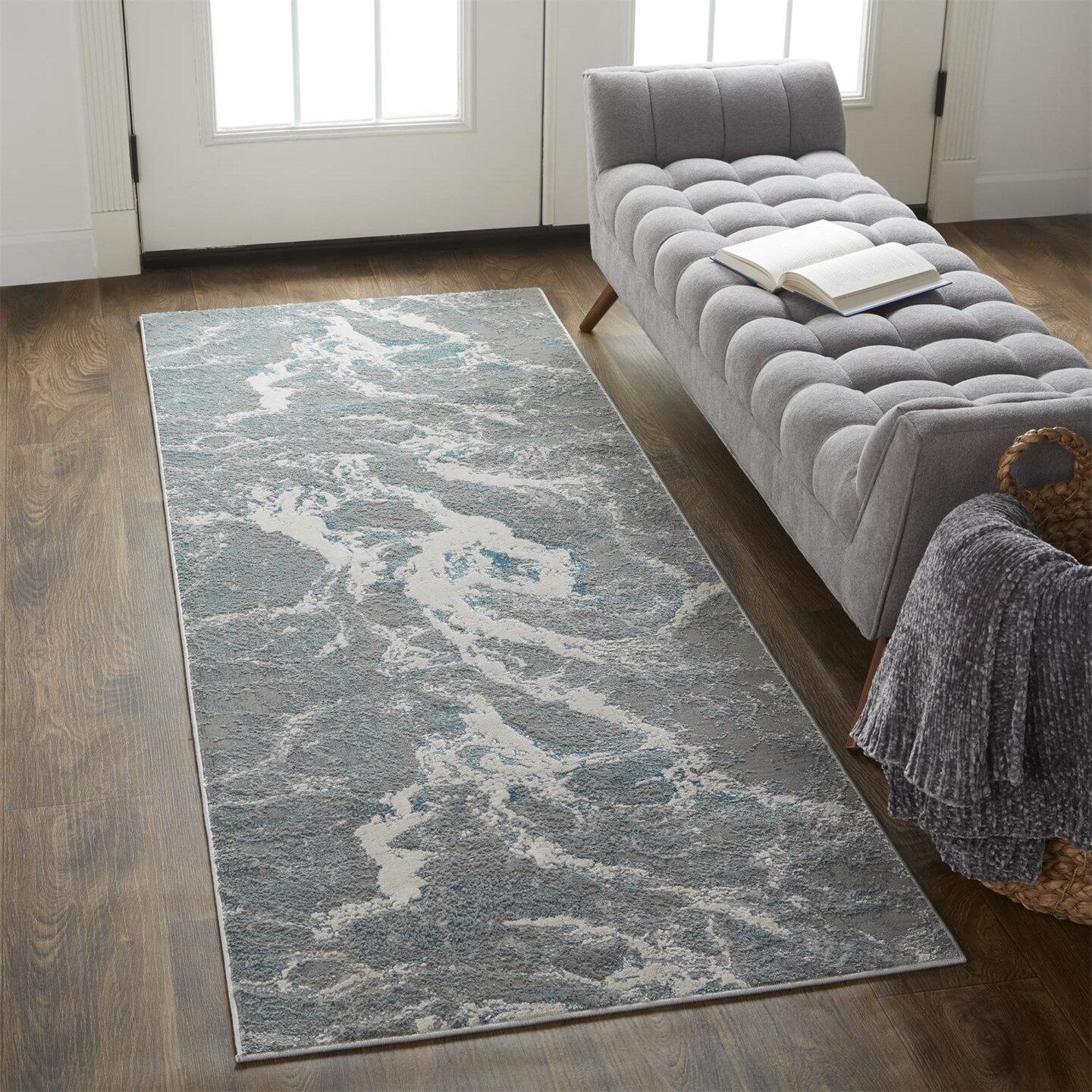 Feizy Home Collection 6.5' x 9.5' Silver and Blue Marble Rectangular Area Throw Rug