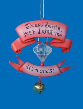 Kurt Adler Fashion Avenue &#x22;Dear Santa Bring Me Diamonds&#x22; Jingle Bell Banner Christmas Ornament