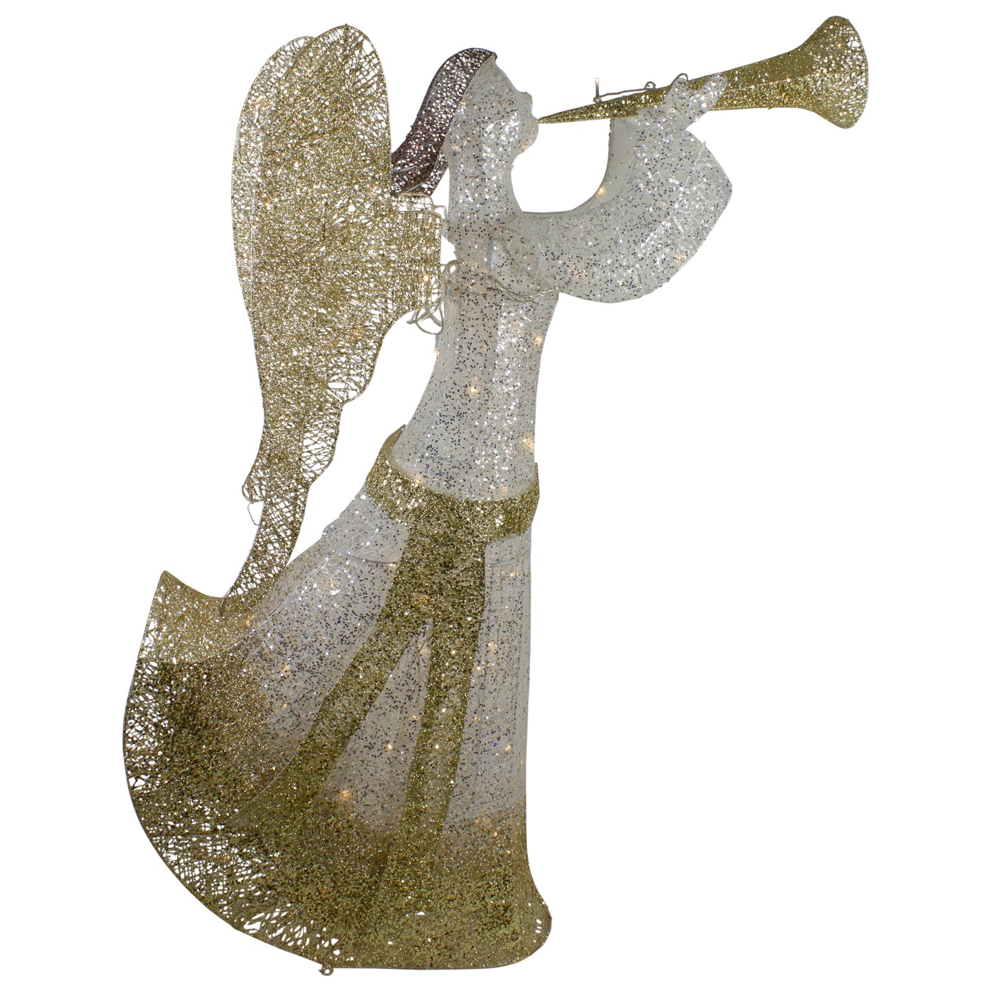Northlight 44&#x22; Cotton Thread LED Lighted Gold and Silver Glitter Angel Outdoor Christmas Decoration