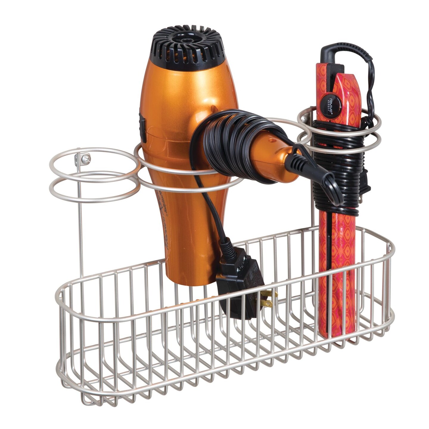 mDesign Metal Cabinet/Wall Mount Hair Care Styling Tool Storage Basket