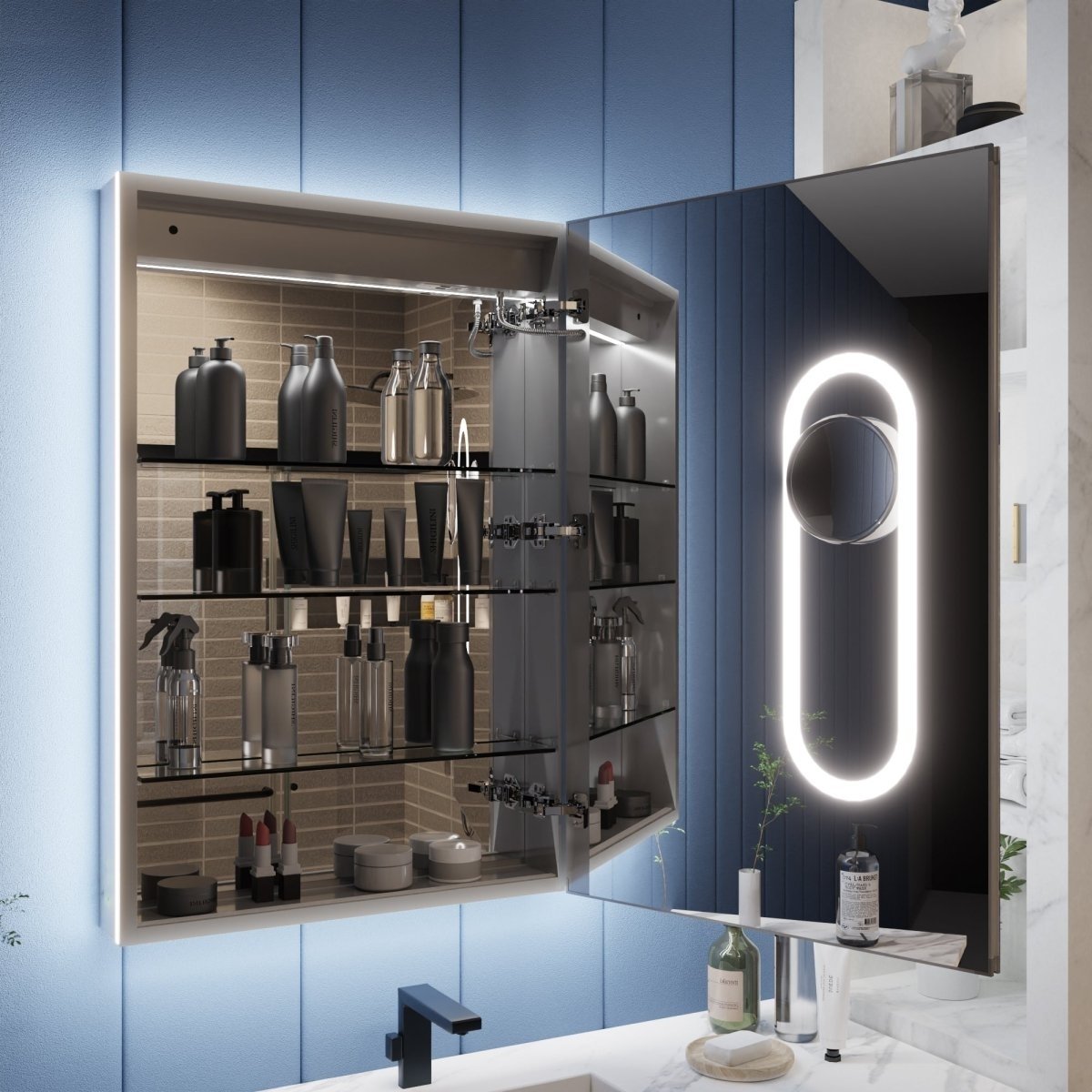 Illusion-B 24X36 Led Lighted Mirror Medicine Cabinet With Magnifiers And Usb Ports