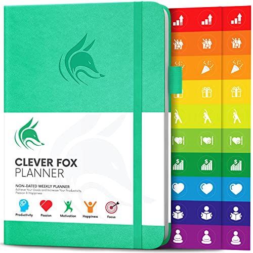 Undated Weekly & Monthly Planner to Increase Productivity, Time Management and Hit Your Goals – Organizer, Gratitude Journal – Start Anytime, A5, Lasts 1 Year, Emerald (Weekly)
