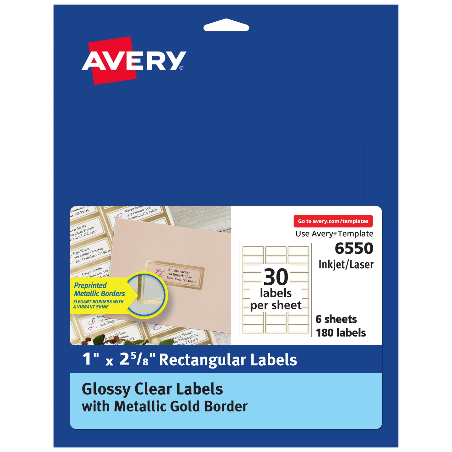 Avery Glossy Clear Labels with Metallic Gold Label Borders, 1