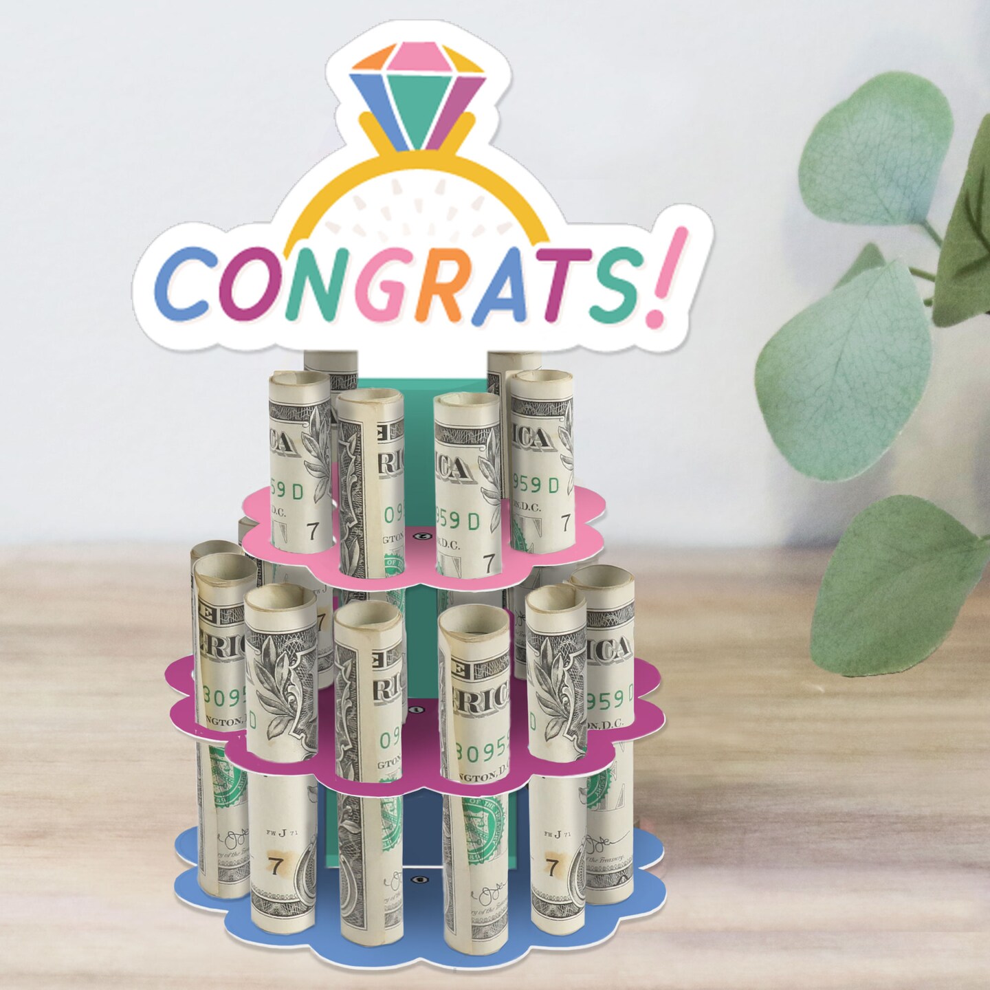 Big Dot of Happiness Just Engaged - Colorful - DIY Engagement Party Money Holder Gift - Cash Cake