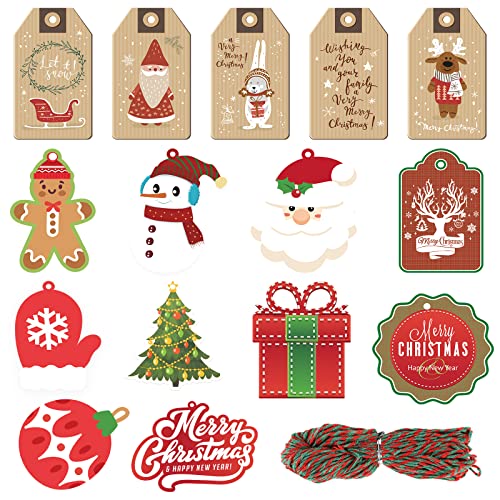 SallyFashion 150 PCS Christmas Gift Tags with String, Kraft Paper Tags Hang  Name Tags for Xmas DIY Holiday Party Fvors Christmas Tree Decoration