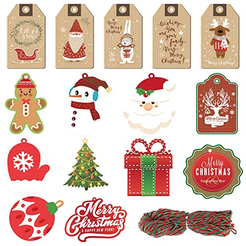 150 Pieces Christmas Gift Tags with String, Kraft Paper Tags Hang Name Tags for Xmas DIY Holiday Party Fvors Christmas Tree Decoration