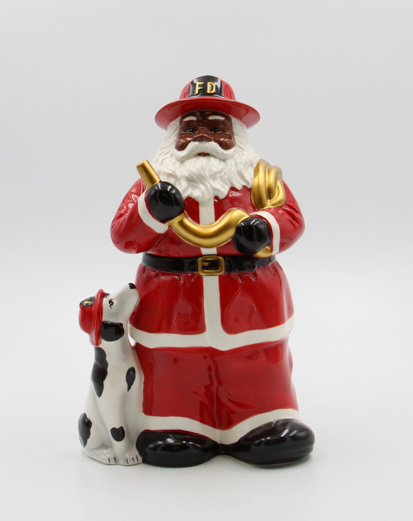 African American Firefighter Christmas Santa with Dalmation Dog Cookie Jar, Home D&#xE9;cor, Gift for Her, Him, Dad, Mom, Kitchen D&#xE9;cor