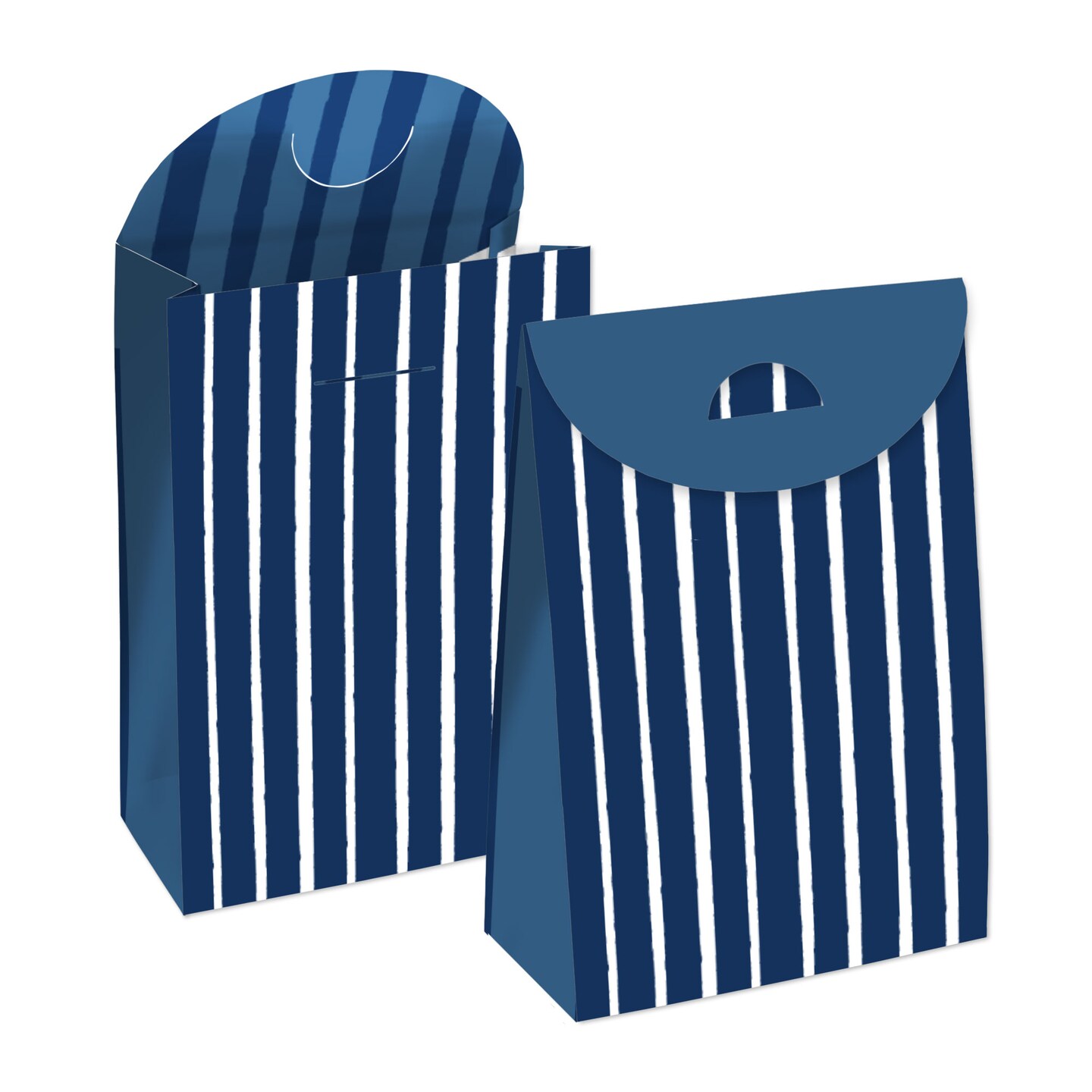 Big Dot of Happiness Navy Stripes - Simple Gift Favor Bags - Party Goodie Boxes - Set of 12