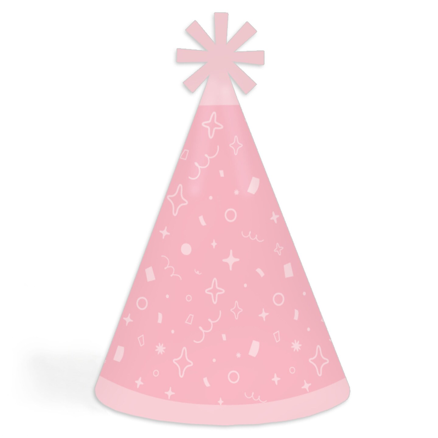 Big Dot of Happiness Pink Confetti Stars - Cone Happy Birthday Party Hats for Kids and Adults - Set of 8 (Standard Size)