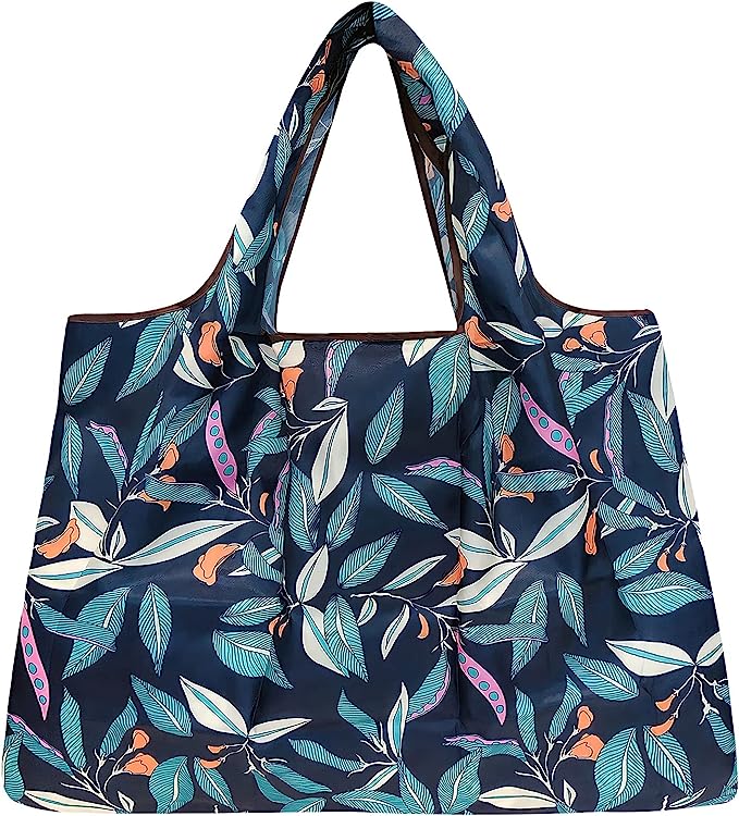 Wrapables Large Foldable Tote Nylon Reusable Grocery Bags, 5 Pack